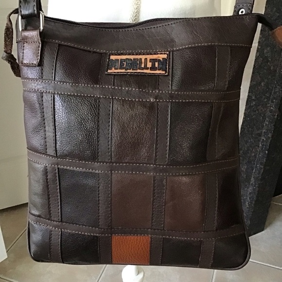 Leather Crossbody Purse Medellin Colombia Patchwork Butterfly Handmade Vintage - Picture 4 of 16